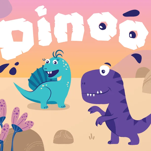 Ilustrovaní dinosauři a logo Dinoo