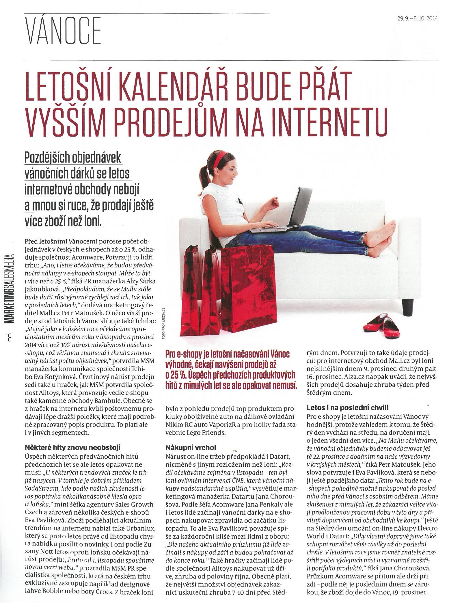 Letošní kalendář bude přát vyšším prodejům na internetu - Marketing Sales Media