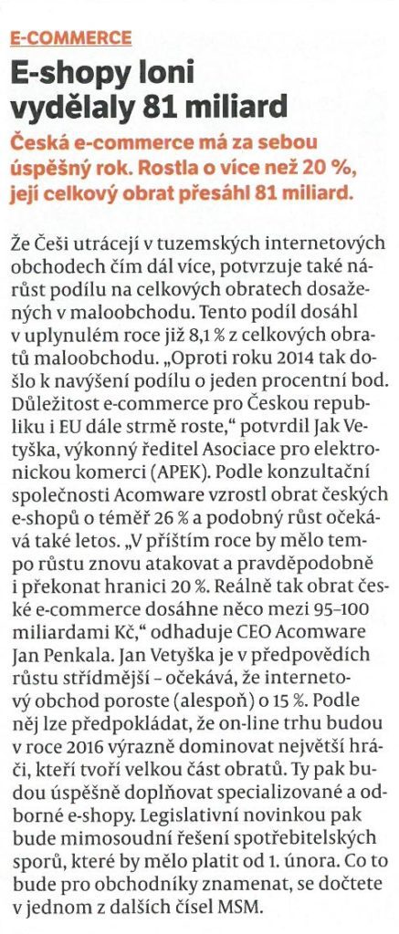 MSM-E-shopy loni vydělaly 81 miliard