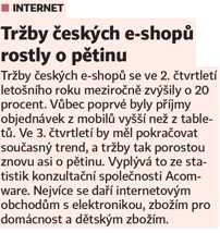 Hospodářské noviny - Tržby českých e-shopů rostly o pětinu