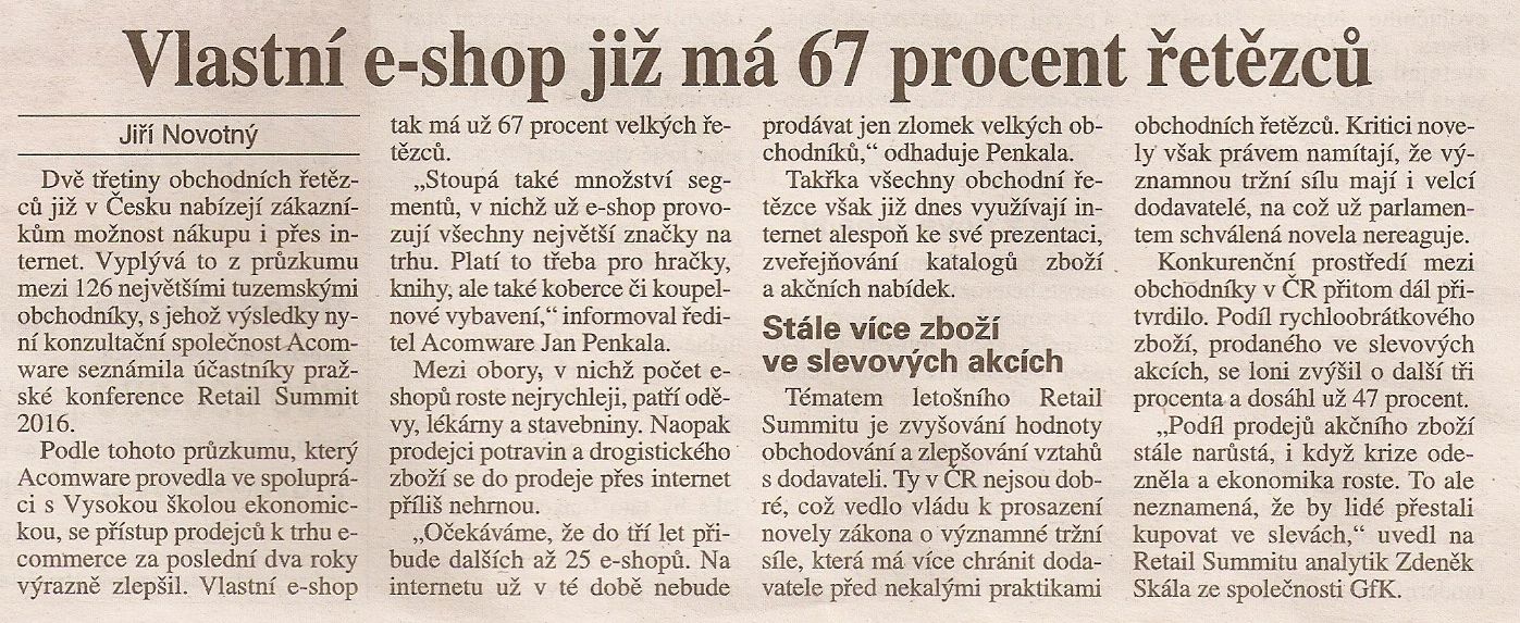 Právo-Vlastní e-shop již má 67 procent řetězců